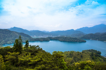 A magnificent scenery of Sun Moon Lake from the Ci-en Pagoda, Nantou, Taiwan.