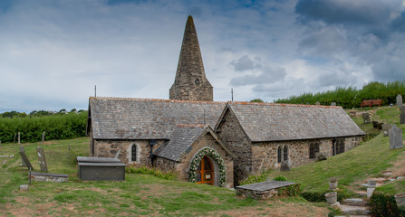 Fototapeta na wymiar Saint Enodoc Church east of Daymer Bay and near the Village of Trebetherick in Cornwall