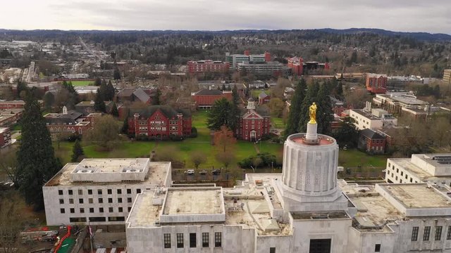 Aerial View Over Oregon State Capital Building and College At Salem