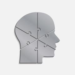 Puzzle Pieces. Silhouette Brain Head. Six Steps.