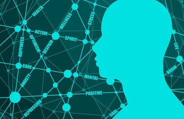 Tags cloud. Mental health relative brochure, report or flyer design template. Scientific medical designs. Molecule And Communication Background. Connected lines with dots.