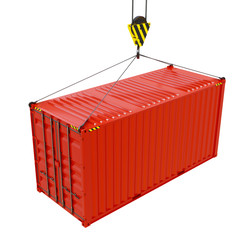 Service delivery - red cargo container hoisted by hook