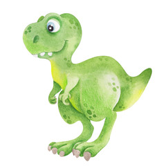 Watercolor illustration with cute dinosaur