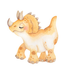 Watercolor illustration with cute dinosaur