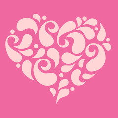 Heart shape fill with petal on pink background
