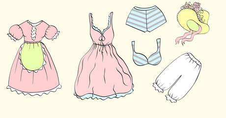 set of female dresses and clothers for design