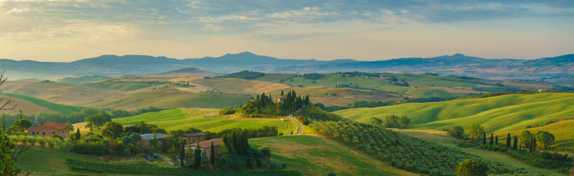 Tuscany panorama in the morning Val d Orgia