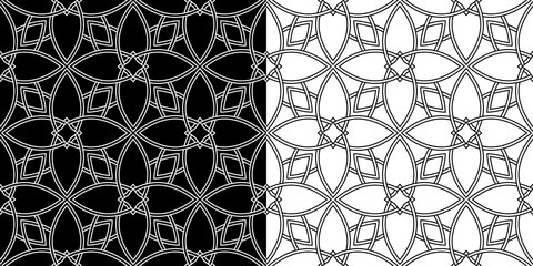 Arabic seamless patterns compilation. Black and white backgrounds