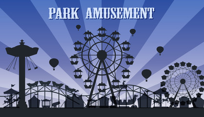 A silhouette amusement park template - obrazy, fototapety, plakaty