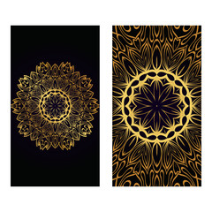 Visit Card Template With Floral Mandala Pattern. Vector Template. Islam, Arabic, Indian, Mexican Ottoman Motifs. Hand Drawn Background. Luxury black gold color