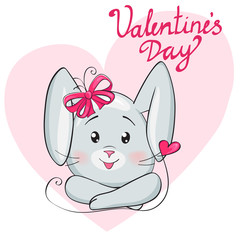 cute bunny with heart for design Happy Valentine's day