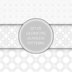 Compilation of seamless patterns. Oriental ethnic gray prints on white background