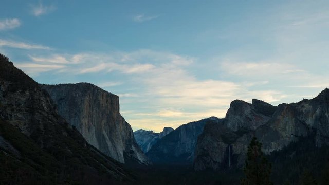 Time Lapse of Yosemite National Park. El Capitan and Half Dome are in the background.