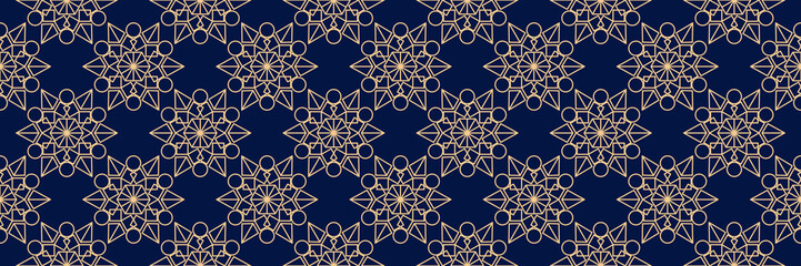 Dark blue seamless background with geometric golden pattern