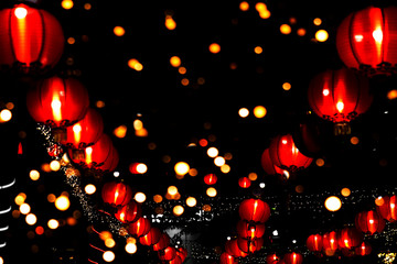 Chinese red lantern as new year symbol on the street at night.