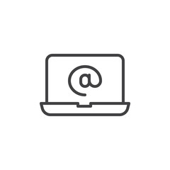 Laptop email screen line icon. linear style sign for mobile concept and web design. Laptop screen e-mail outline vector icon. Symbol, logo illustration. Pixel perfect vector graphics