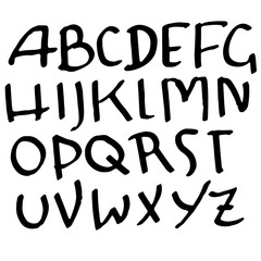 Simple alphabet letters. Handdrawn grunge ink font. Vector illustration.