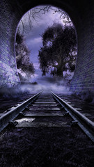 Railway tunnel at night