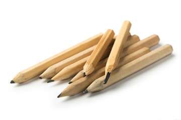 Short Pencils on Isolated White Background