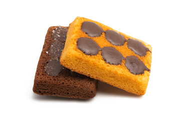 chocolate sponge cake isolated