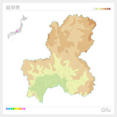 岐阜県の地図（等高線・色分け）