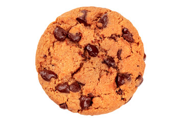 A photo of a chocolate chip cookie, isolated on a white background with a clipping path, shot from above - Powered by Adobe