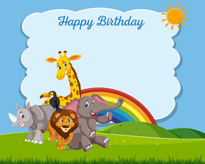 Plakat Wild animal on birthday template
