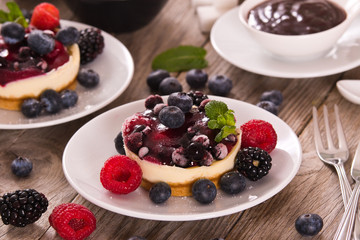 Cheesecakes with mixed berries.