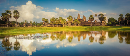 Fototapeta premium Angkor Wat temple at sunset. Siem Reap. Cambodia. Panorama