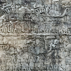 Bas-relief at  Bayon temple in Angkor Thom. Siem Reap. Cambodia.