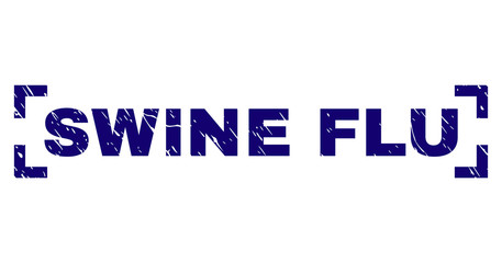 SWINE FLU label seal print with corroded texture. Text label is placed inside corners. Blue vector rubber print of SWINE FLU with corroded texture.