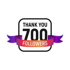 700 followers number with color bright ribbon isolated vector icon. Four hundred follower thank you