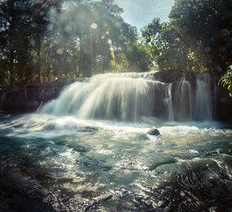 Waterfall at Phnom Kulen National Park. Cambodia