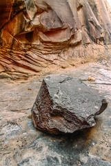Unique rocks in the foreground in Utah inside the Slot Canyon.