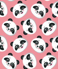 Vector seamless pattern with cute panda faces