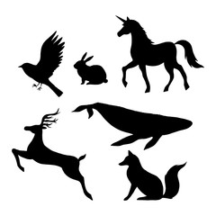 Fototapeta premium Vector wild animals silhouettes isolated on white