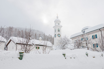 Sils, Sils Maria, Segl, Engadiner Dorf, Kirche, Oberengadin, Engadin, Winterwanderung, Wintersport, Winter, Alpen, Graubünden, Schweiz