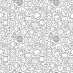 Mobile interface seamless pattern with thin line icons