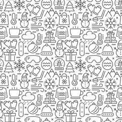 Winter seamless pattern with thin line icons