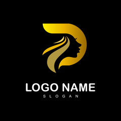 letter d with woman face logo design