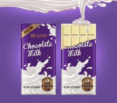 Mockup of milk chocolate advertising. Two tiles of white chocolate on a purple background.3D vector. High detailed realistic illustration