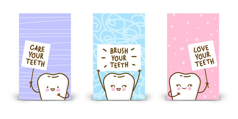 Set of 240 x 400 vertical banners with kawaii teeth