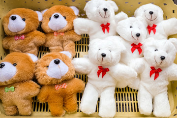 Many Bear Dolls in the Plastic Basket for the Kids Activity