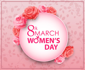 Happy Women's Day greeting card on pink background
