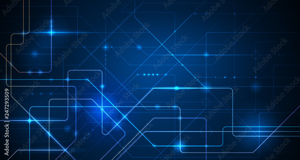 Aufkleber Vector illustration technology with line pattern over dark blue background. Modern hi-tech digital technology concept. Abstract internet communication, future science techno design for background