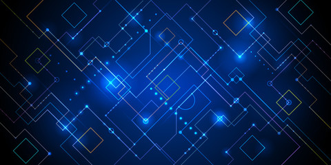 Vector illustration technology with line pattern over dark blue background. Modern hi-tech digital technology concept. Abstract internet communication, future science techno design for background