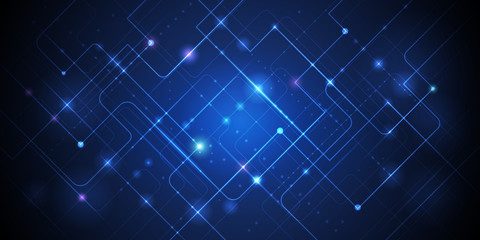 Vector illustration technology with line pattern over dark blue background. Modern hi-tech digital technology concept. Abstract internet communication, future science techno design for background