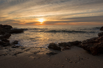 The sea in Oropesa at sunrise on the orange blossom coast