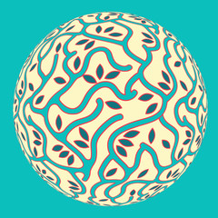 foliage and roots planet in blue ivory red shades