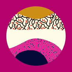 foliage and branches cut round symbol in pink gold shades